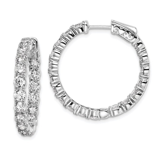 Sterling Silver Shimmer Rhodium-Plated 36 Stone 3.5mm Cz In And Out Round Hinged Hoop Earrings