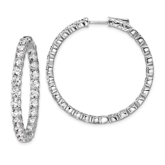 Sterling Silver Shimmer Rhodium-Plated 52 Stone 3.5mm Cz In And Out Round Hinged Hoop Earrings