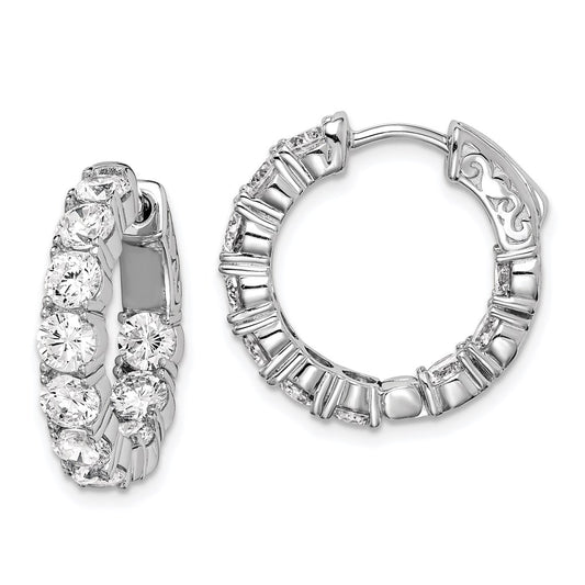 Sterling Silver Shimmer Rhodium-Plated 20 Stone 3.75mm Cz In And Out Round Hinged Hoop Earrings