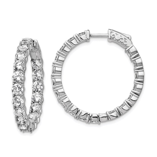 Sterling Silver Shimmer Rhodium-Plated 36 Stone 3.75mm Cz In And Out Round Hinged Hoop Earrings