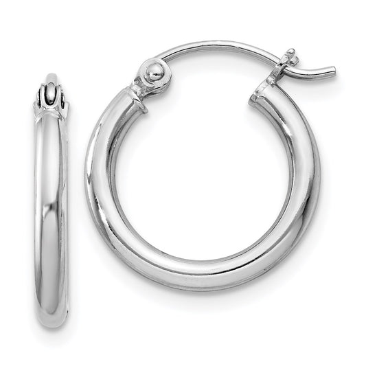 Sterling Silver Rhodium-Plated 2mm Round Hoop Earrings