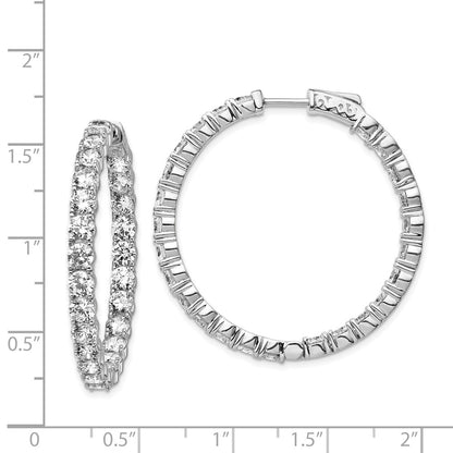 Sterling Silver Shimmer Rhodium-Plated 50 Stone 3.75mm Cz In And Out Round Hinged Hoop Earrings