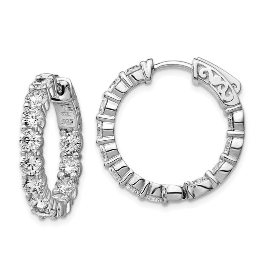 Sterling Silver Shimmer Rhodium-Plated 24 Stone 3.5mm Cz In And Out Round Hinged Hoop Earrings