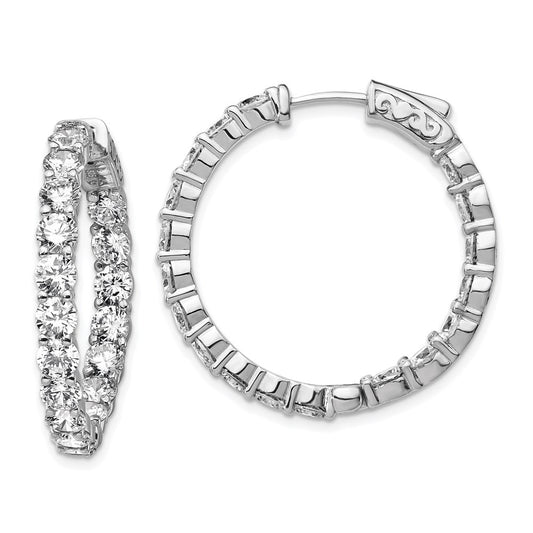 Sterling Silver Shimmer Rhodium-Plated 36 Stone 3.5mm Cz In And Out Round Hinged Hoop Earrings