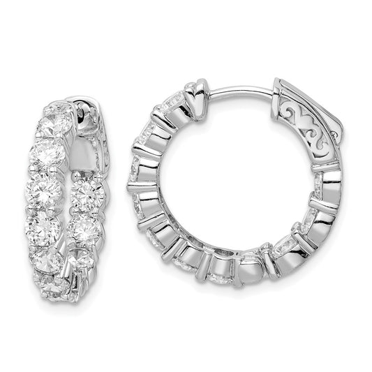 Sterling Silver Shimmer Rhodium-Plated 20 Stone 3.75mm Cz In And Out Round Hinged Hoop Earrings