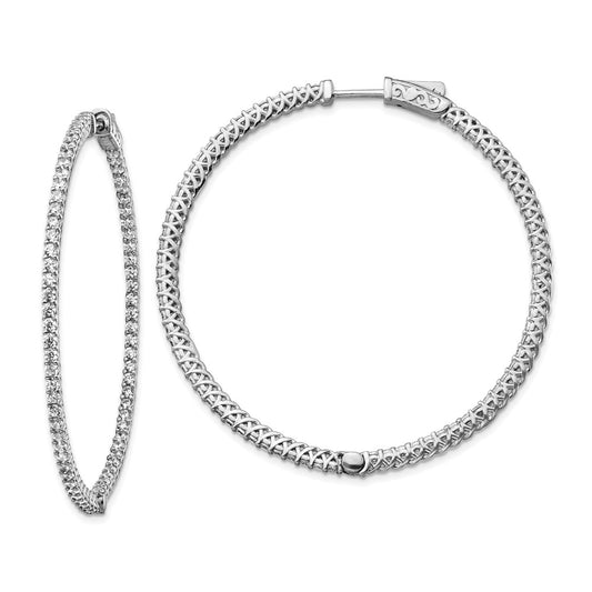 Sterling Silver Shimmer Rhodium-Plated 146 Stone 1.7mm Cz In And Out Round Hinged Hoop Earrings