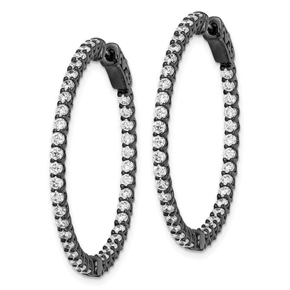 Sterling Silver Shimmer Black Rhodium-Plated 78 Stone 2mm Cz In And Out Round Hinged Hoop Earrings