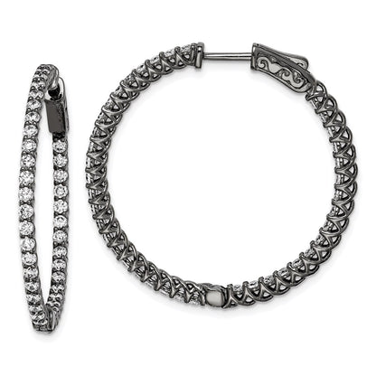 Sterling Silver Shimmer Black Rhodium-Plated 78 Stone 2mm Cz In And Out Round Hinged Hoop Earrings