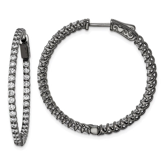 Sterling Silver Shimmer Black Rhodium-Plated 78 Stone 2mm Cz In And Out Round Hinged Hoop Earrings