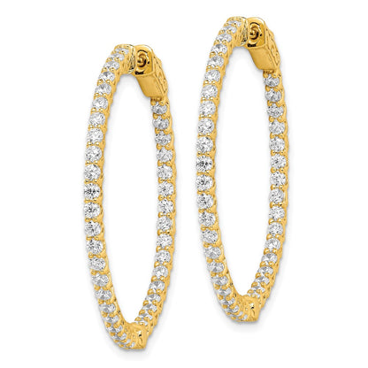 Sterling Silver Shimmer Gold-Tone Flash Gold-Plated 78 Stone 2mm Cz In And Out Round Hinged Hoop Earrings