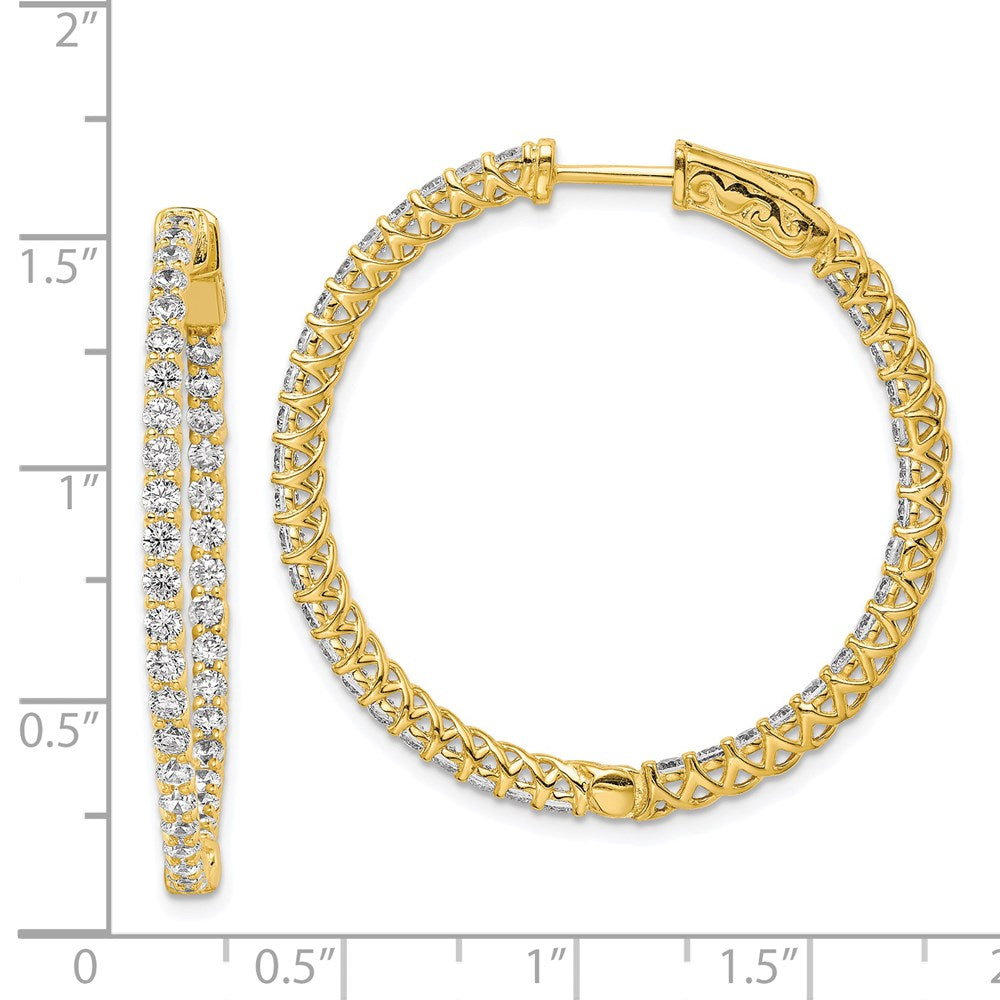 Sterling Silver Shimmer Gold-Tone Flash Gold-Plated 78 Stone 2mm Cz In And Out Round Hinged Hoop Earrings