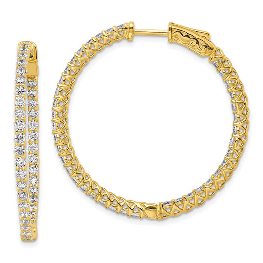 Sterling Silver Shimmer Gold-Tone Flash Gold-Plated 78 Stone 2mm Cz In And Out Round Hinged Hoop Earrings
