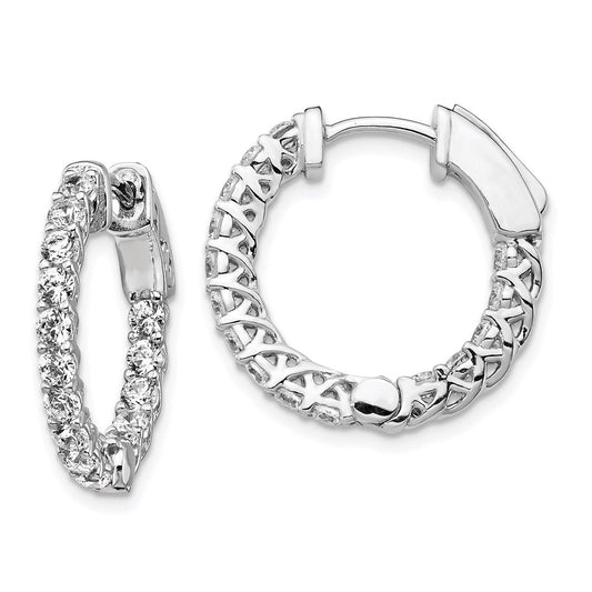 Sterling Silver Shimmer Rhodium-Plated 30 Stone 2.3mm Cz In And Out Round Hinged Hoop Earrings