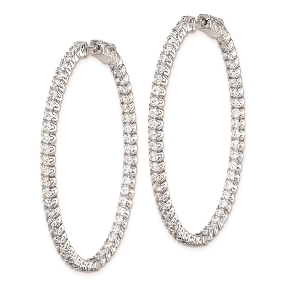Sterling Silver Shimmer Rhodium-Plated 100 Stone 2.0mm Cz In And Out Oval Hinged Hoop Earrings