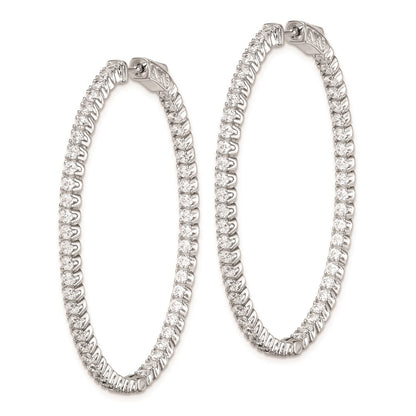 Sterling Silver Shimmer Rhodium-Plated 100 Stone 2.0mm Cz In And Out Oval Hinged Hoop Earrings