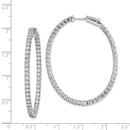 Sterling Silver Shimmer Rhodium-Plated 100 Stone 2.0mm Cz In And Out Oval Hinged Hoop Earrings