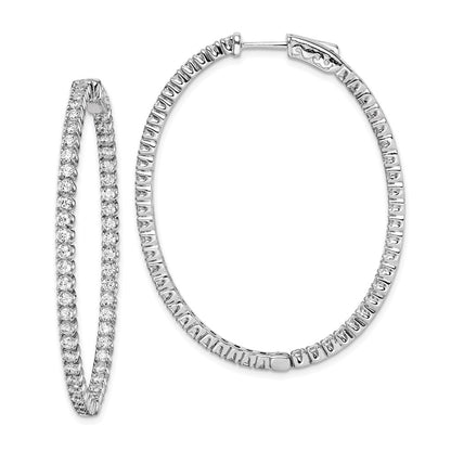 Sterling Silver Shimmer Rhodium-Plated 100 Stone 2.0mm Cz In And Out Oval Hinged Hoop Earrings