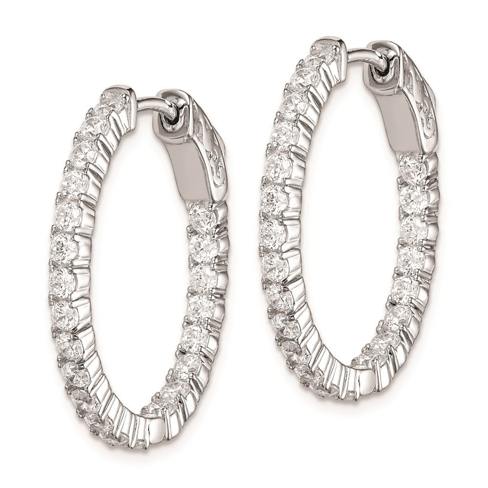 Sterling Silver Shimmer Rhodium-Plated 44 Stone 2.3mm Cz In And Out Oval Hinged Hoop Earrings