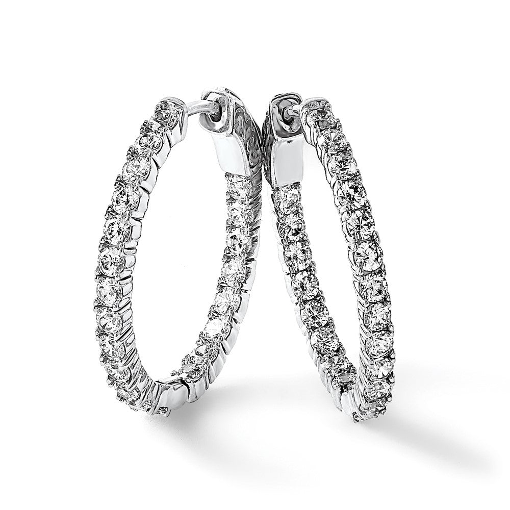 Sterling Silver Shimmer Black Rhodium-Plated 42 Stone 2.5mm Cz In And Out Oval Hinged Hoop Earrings