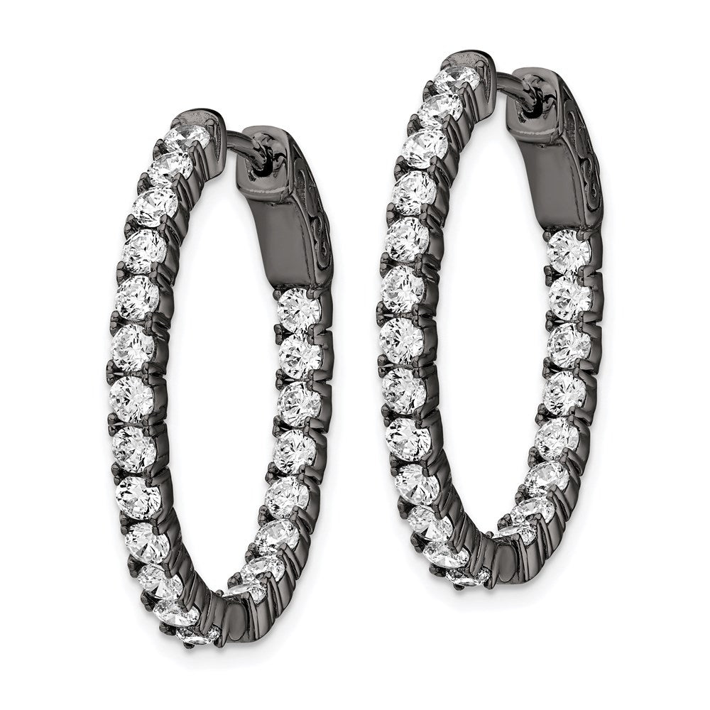 Sterling Silver Shimmer Black Rhodium-Plated 42 Stone 2.5mm Cz In And Out Oval Hinged Hoop Earrings