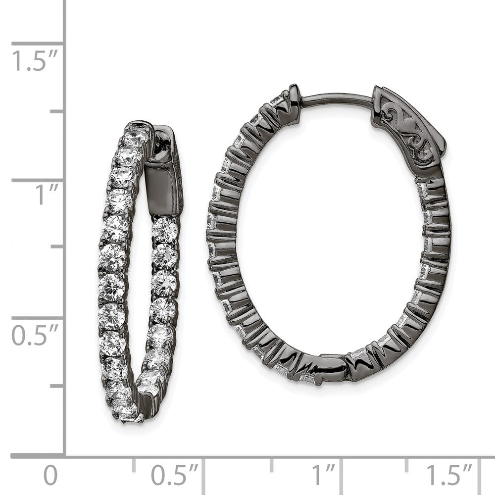 Sterling Silver Shimmer Black Rhodium-Plated 42 Stone 2.5mm Cz In And Out Oval Hinged Hoop Earrings