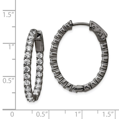Sterling Silver Shimmer Black Rhodium-Plated 42 Stone 2.5mm Cz In And Out Oval Hinged Hoop Earrings