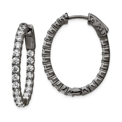 Sterling Silver Shimmer Black Rhodium-Plated 42 Stone 2.5mm Cz In And Out Oval Hinged Hoop Earrings