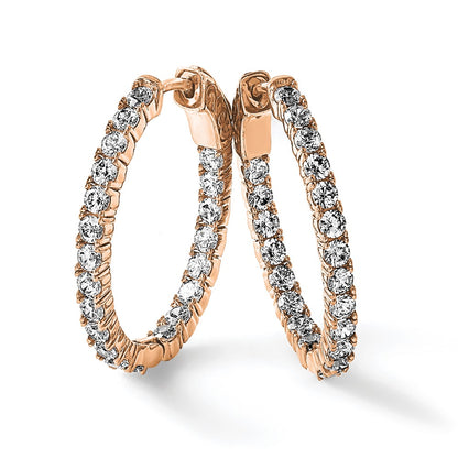 Sterling Silver Shimmer Rose-Tone Flash Rose Gold-Plated 42 Stone 2.5mm Cz In And Out Oval Hinged Hoop Earrings