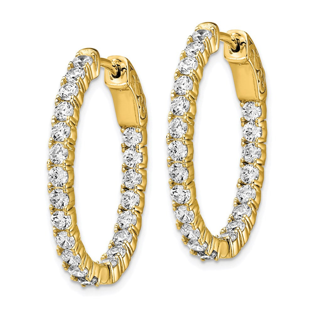 Sterling Silver Shimmer Gold-Tone Flash Gold-Plated 42 Stone 2.5mm Cz In And Out Oval Hinged Hoop Earrings