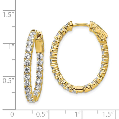 Sterling Silver Shimmer Gold-Tone Flash Gold-Plated 42 Stone 2.5mm Cz In And Out Oval Hinged Hoop Earrings