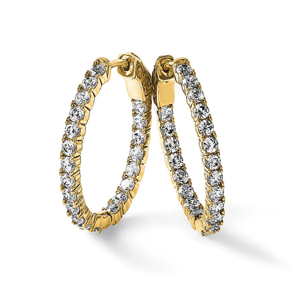 Sterling Silver Shimmer Gold-Tone Flash Gold-Plated 42 Stone 2.5mm Cz In And Out Oval Hinged Hoop Earrings