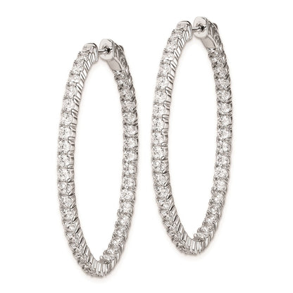 Sterling Silver Shimmer Rhodium-Plated 78 Stone 2.5mm Cz In And Out Oval Hinged Hoop Earrings