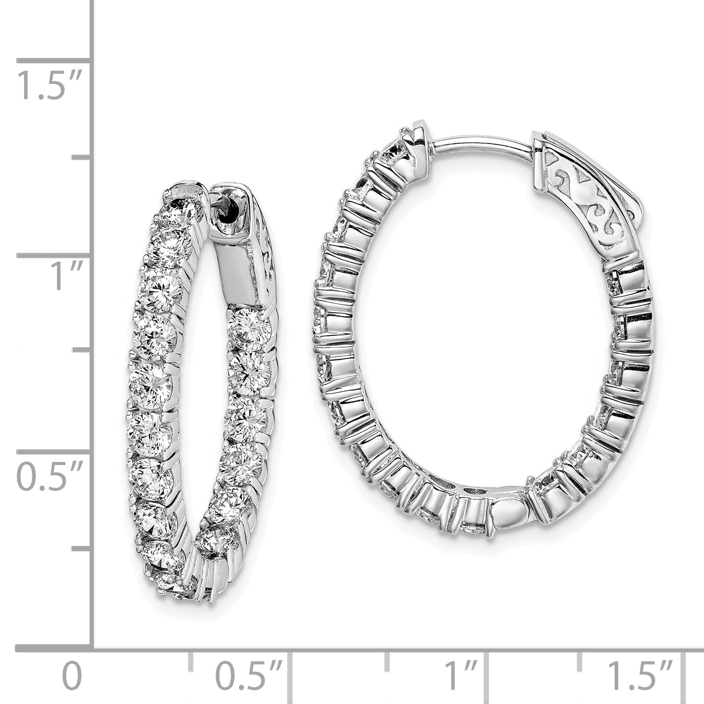 Sterling Silver Shimmer Rhodium-Plated 34 Stone 3.0mm Cz In And Out Oval Hinged Hoop Earrings