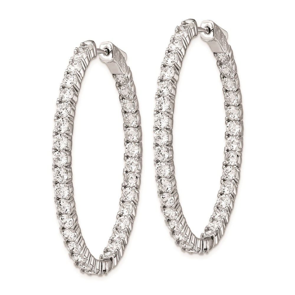 Sterling Silver Shimmer Rhodium-Plated 66 Stone 3.0mm Cz In And Out Oval Hinged Hoop Earrings