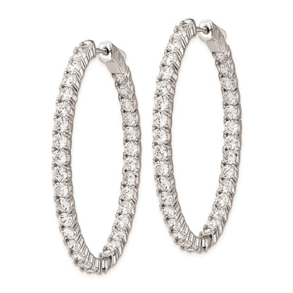 Sterling Silver Shimmer Rhodium-Plated 66 Stone 3.0mm Cz In And Out Oval Hinged Hoop Earrings
