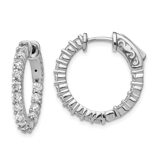 Sterling Silver Shimmer Rhodium-Plated 30 Stone 2.3mm Cz In And Out Round Hinged Hoop Earrings