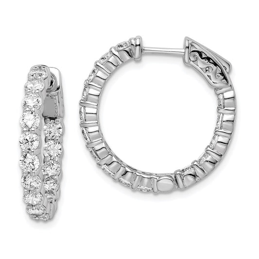 Sterling Silver Shimmer Rhodium-Plated 30 Stone 3mm Cz In And Out Round Hinged Hoop Earrings