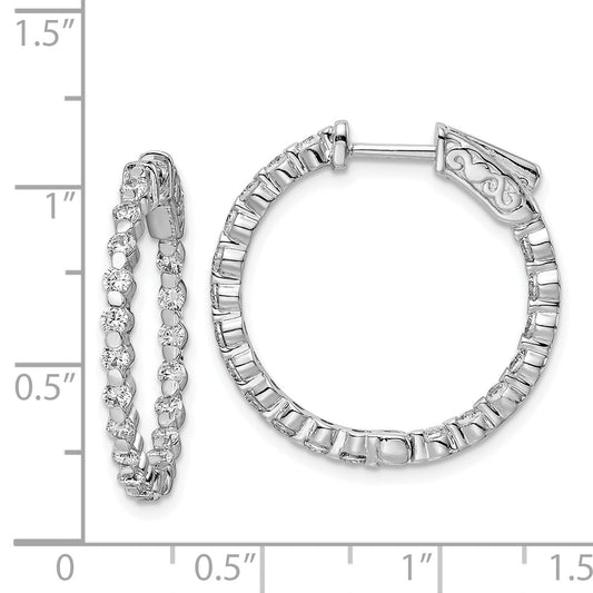 Sterling Silver Shimmer Rhodium Plated 38 Stone 2mm Cz In And Out Round Hinged Hoop Earrings