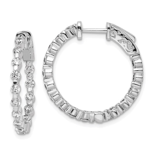 Sterling Silver Shimmer Rhodium-Plated 30 Stone 2.3mm Cz In And Out Round Hinged Hoop Earrings