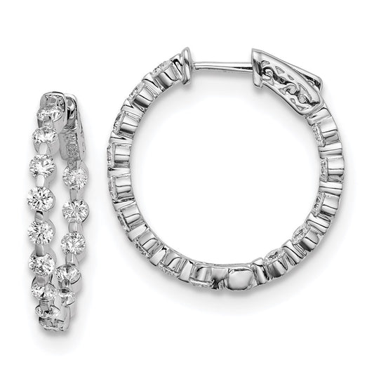 Sterling Silver Shimmer Rhodium-Plated 28 Stone 2.7mm Cz In And Out Round Hinged Hoop Earrings