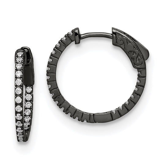Sterling Silver Shimmer Black Rhodium-Plated 42 Stone 1.3mm Cz In And Out Round Hinged Hoop Earrings