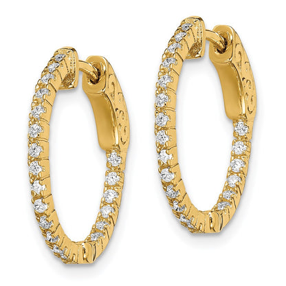Sterling Silver Shimmer Gold-Tone Flash Gold-Plated 42 Stone 1.3mm Cz In And Out Round Hinged Hoop Earrings