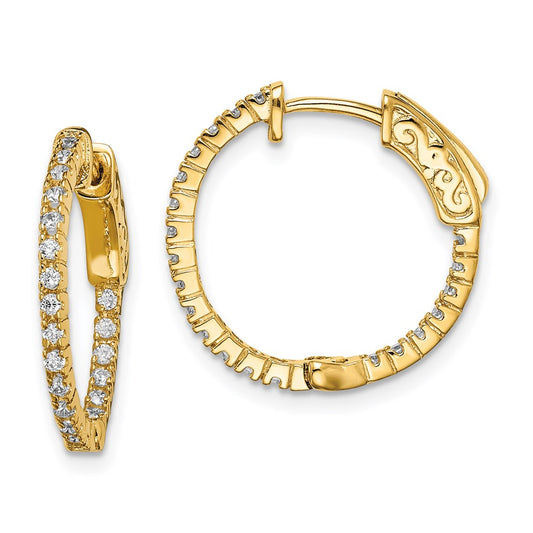 Sterling Silver Shimmer Gold-Tone Flash Gold-Plated 42 Stone 1.3mm Cz In And Out Round Hinged Hoop Earrings