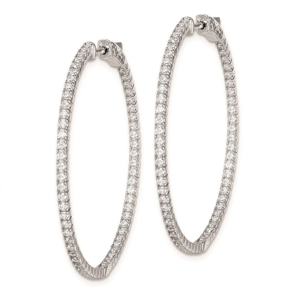Sterling Silver Shimmer Rhodium-Plated 122 Stone 1.3mm Cz In And Out Round Hinged Hoop Earrings
