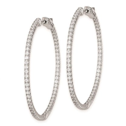 Sterling Silver Shimmer Rhodium-Plated 122 Stone 1.3mm Cz In And Out Round Hinged Hoop Earrings