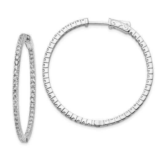 Sterling Silver Shimmer Rhodium-Plated 100 Stone 1.6mm Cz In And Out Round Hinged Hoop Earrings