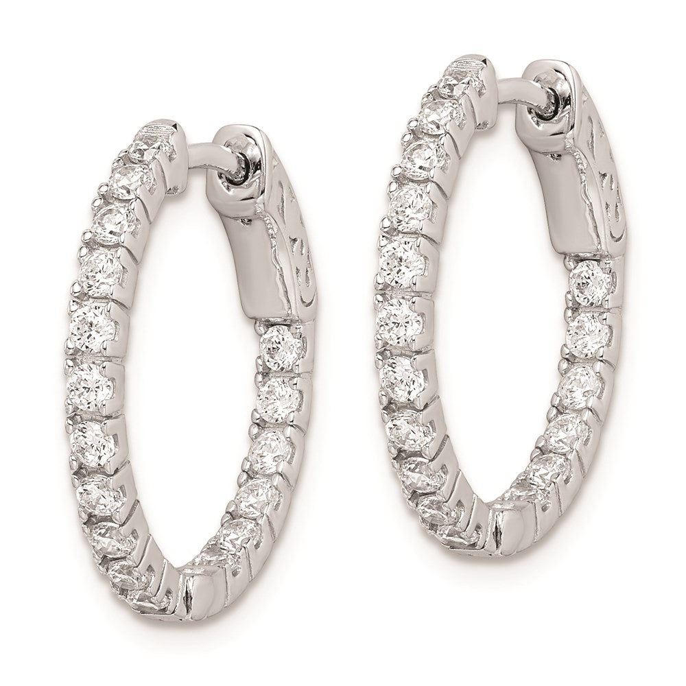 Sterling Silver Shimmer Rhodium-Plated 34 Stone 1.9mm Cz In And Out Round Hinged Hoop Earrings