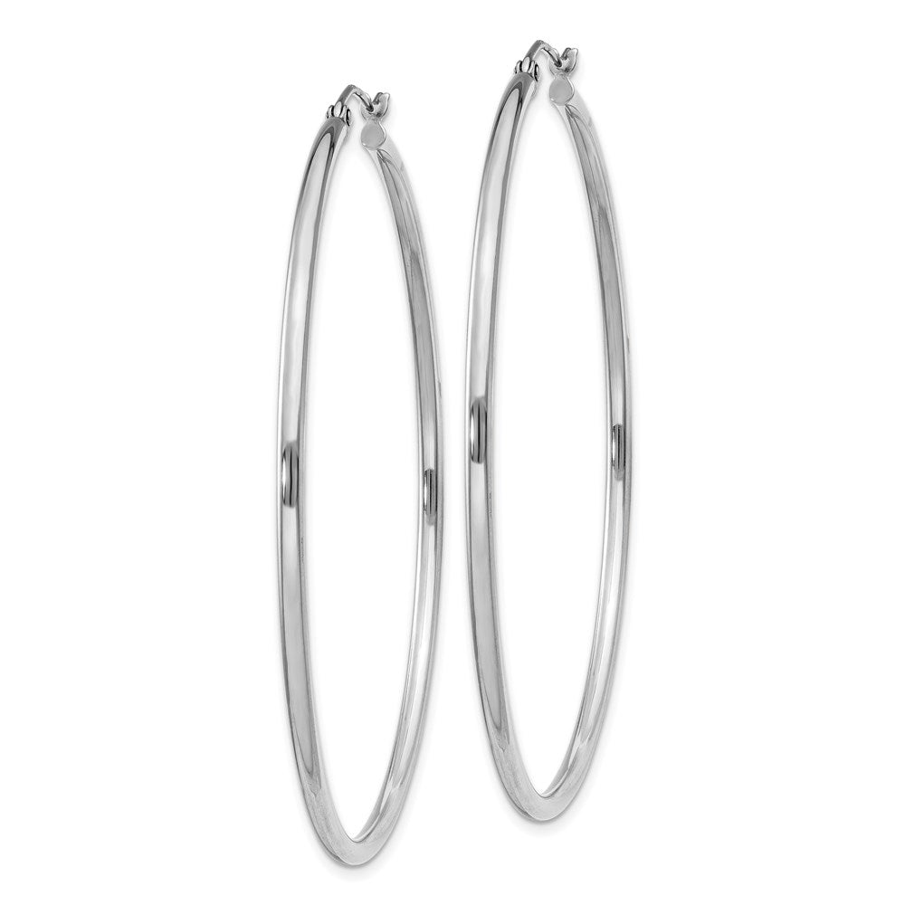 Sterling Silver Rhodium-Plated 2mm Round Hoop Earrings