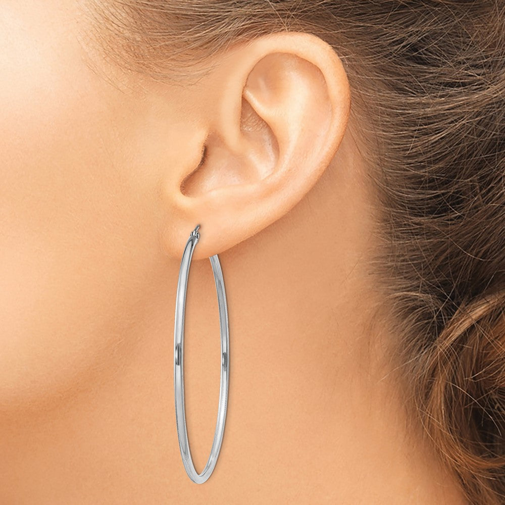 Sterling Silver Rhodium-Plated 2mm Round Hoop Earrings