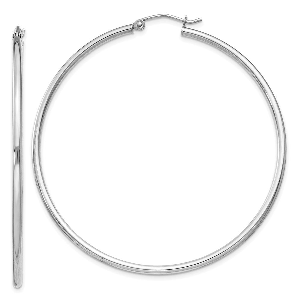 Sterling Silver Rhodium-Plated 2mm Round Hoop Earrings